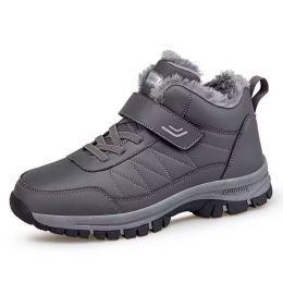 Men's High-top Travel Fleece-lined Warm Hiking Shoes (Option: YS9706 gray-40)