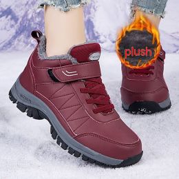 Men's High-top Travel Fleece-lined Warm Hiking Shoes (Option: YS9706 Zao Hong-41)