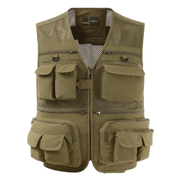 Multi-pocket Men's Professional Photography Vest (Option: Light khaki-4XL)