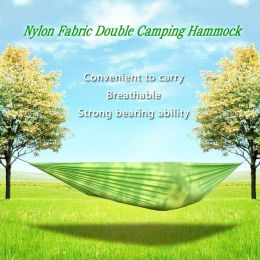 Portable and durable compact nylon fabric two-person travel camping hammock (Color: Green)