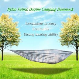 Portable and durable compact nylon fabric two-person travel camping hammock (Color: grey)