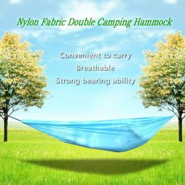 Portable and durable compact nylon fabric two-person travel camping hammock (Color: Blue)