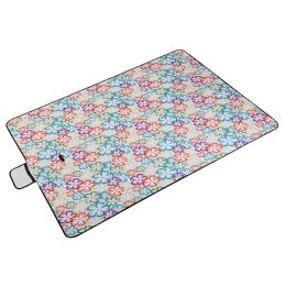 60" x 78" Waterproof Picnic Blanket Handy Mat with Strap Foldable Camping Rug (Color: GreenFloral)