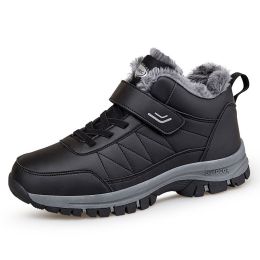 Men's High-top Travel Fleece-lined Warm Hiking Shoes (Option: YS9706 Black-46)