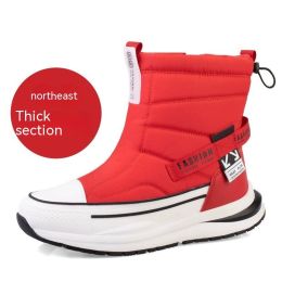 Winter Wool Lining Waterproof Casual Men's Cotton Shoes (Option: Z88 Women's, Bright Red-42)