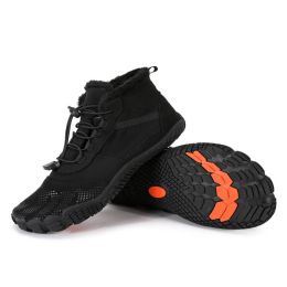 Winter Outdoors Sports Cycling Fleece-lined Thickened Non-slip Waterproof Hiking Shoes (Option: Black-47)